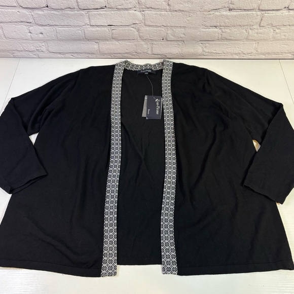 NWT Evan Picone Black Cardigan with Patterned Trim Size 2XL - Picture 3 of 8
